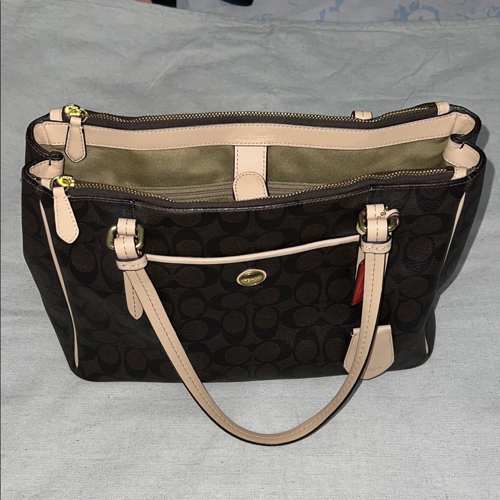 Coach Dark Brown and Tan Tote Bag